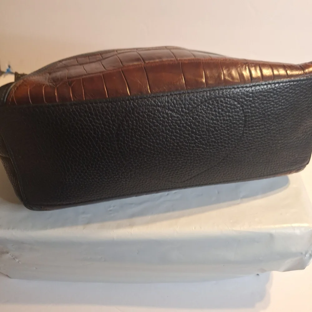 Brighton Blac Pebble Leather Shoulder Bag with Brown Trim